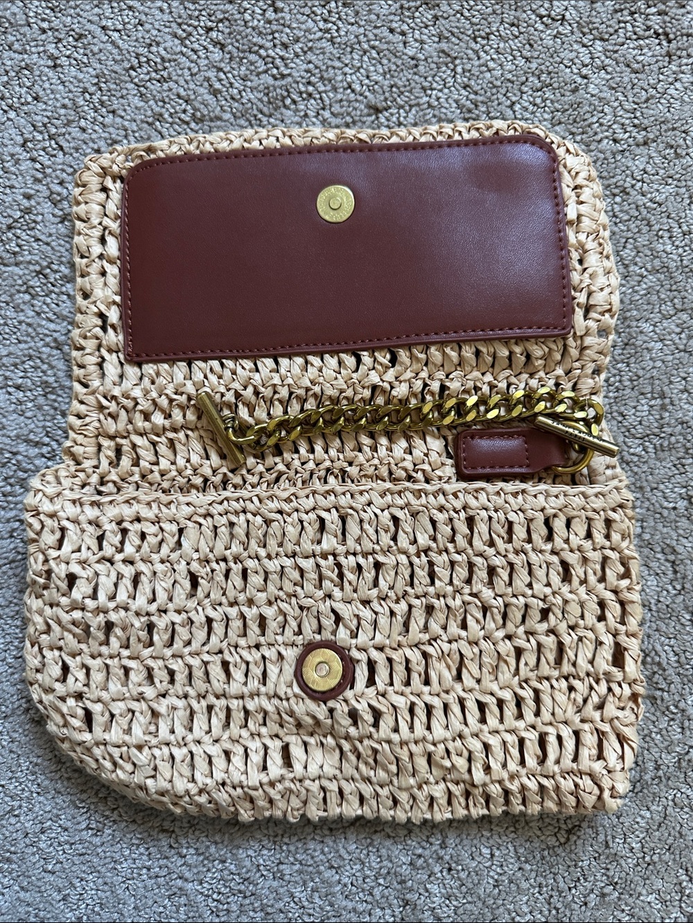 Saint Laurent Beige Straw Woven Clutch with Gold YSL Accent - Picture 2 of 4